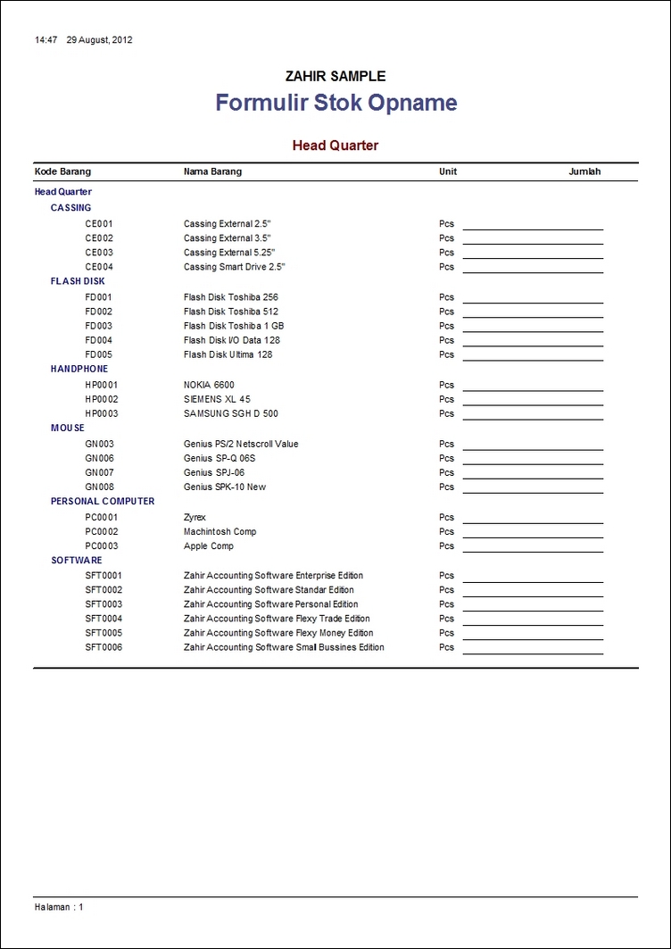 Formulir Stock Opname