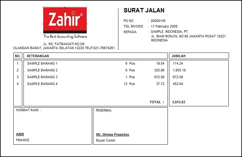 Contoh Faktur Pembelian | Software Akuntansi Terbaik | Zahir Accounting