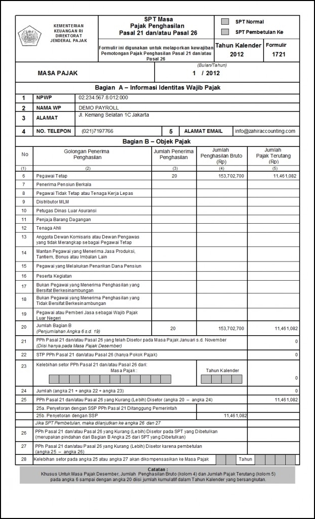 Contoh SPT (Surat Pemberitahuan) - Software Akuntansi 