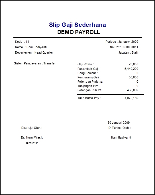 Contoh Slip Gaji Software Akuntansi Zahir