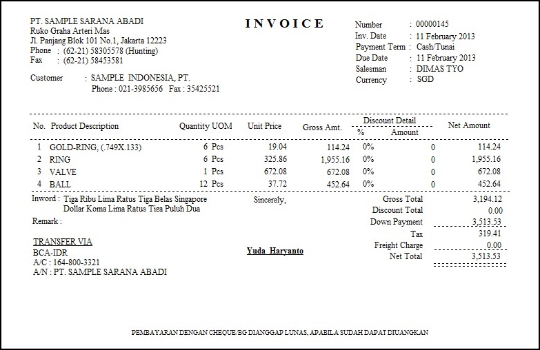  Contoh  Invoice  Software Akuntansi Zahir Accounting