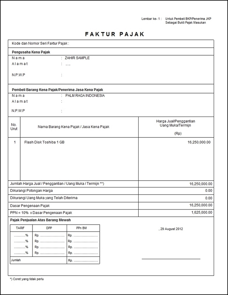 Contoh Faktur  Software Akuntansi Terbaik  Zahir Accounting