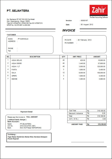 Contoh Invoice Mudah - Contoh Bait