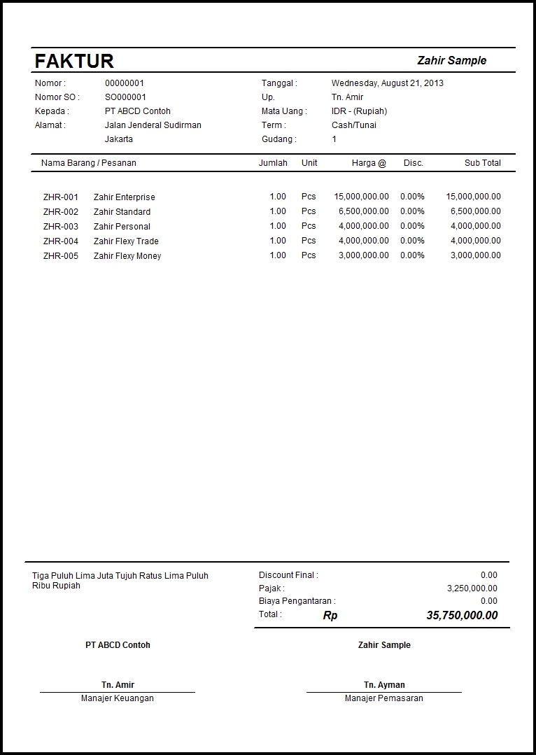 Contoh Invoice Faktur Pajak Zahir Accounting  contoh 