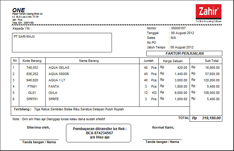 Contoh Invoice Atau Tagihan - Contoh Two