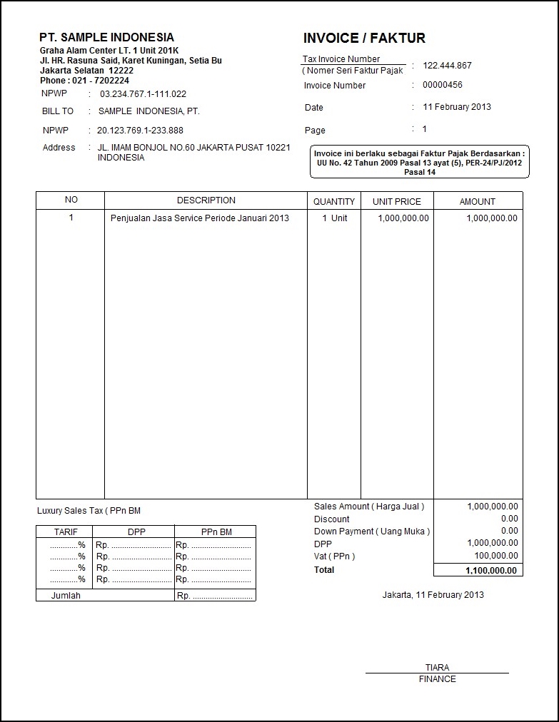 Contoh Faktur Penjualan - Software Zahir Accounting