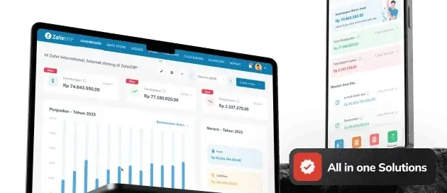 Ilustrasi dashboard Zahir ERP untuk panduan memilih software ERP Indonesia